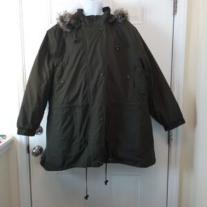 🌐 Woman Within dark Olive green anorak jacket with removable lining and hood